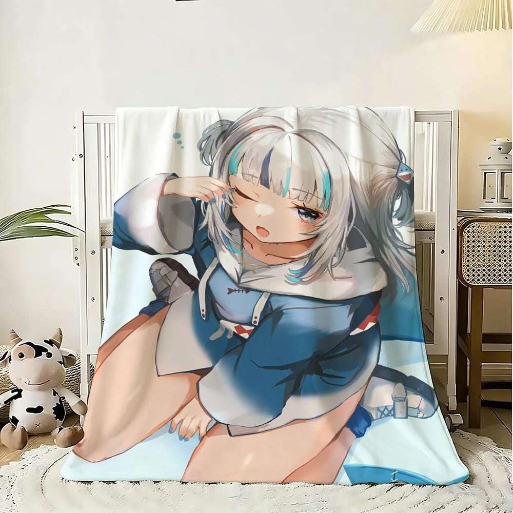 G-Gawr Gura Anime Throw Soft Flannel Throw Blanket, Lightweight Breathable Summer Nap Blanket For Sofa Home Travel Cozy Decor