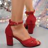 Big Size Women Sandals High Heels Block Heels Blue Flock Open Toe Sandals Casual Party Cross Ankle Strap Summer Shoes Women