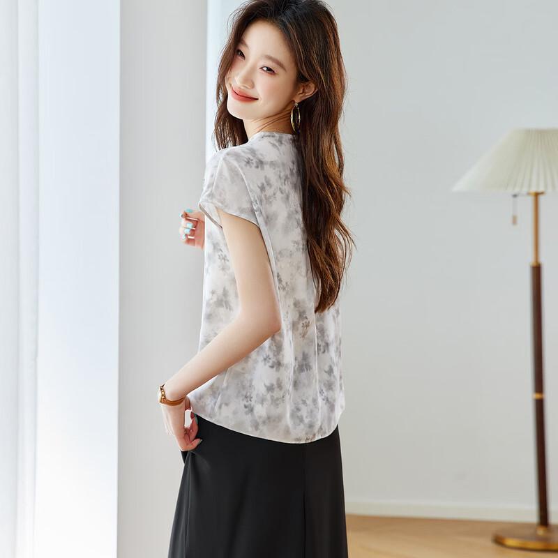 Srcr 19 Momme Stretch Silk Aurora Print Short Sleeve T-shirt
