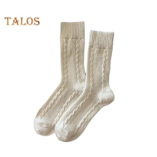 

1 пара зимних носков унисекс, однотонные, средней длины, нескользящие, толстые, сохраняющие тепло, скрученная текстура, впитывающие пот, носки-тапочки для повседневной носки, для разных случаев молочный белый