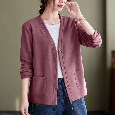 Sweater for Women Autumn Cotton Knitted Oversize Casual Cardigan V-Neck Sweater Women Button Loose Long Sleeve Sweater