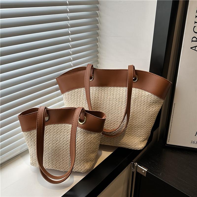 Strohtasche Damen Urlaub Strand Lässig Vielseitig Französisch Retro Gemüsekorb Umhängetasche Modetrend Gewebte Tasche