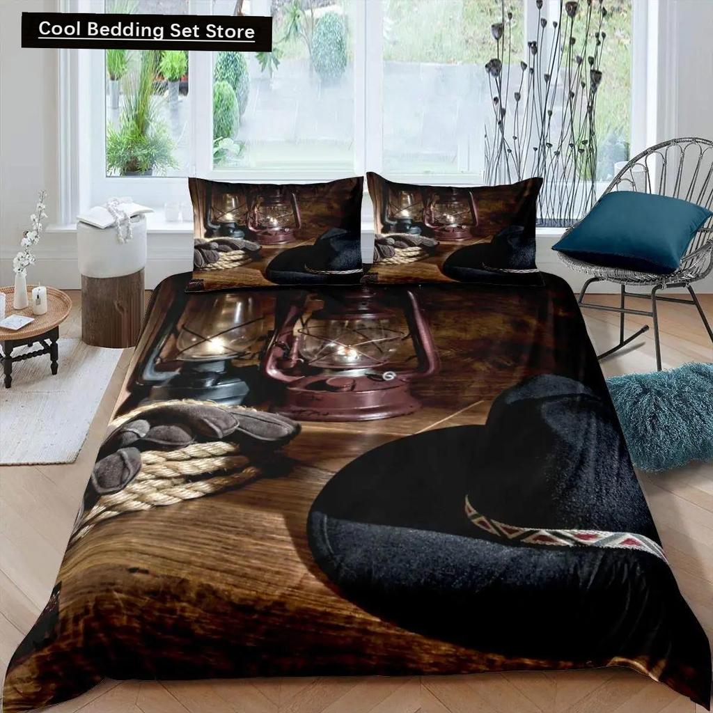 Western Cowboy Duvet Cover Set Vintage Farmhouse Bedding Set For Kids Boys Teens Queen Size Soft 2/3Pcs Polyester Quilt Cover