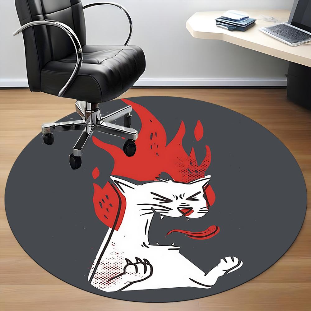 1pc Flaming Cat Office Round Area Rug, Under Office Chairs Bedroom Living Room Home Decor, Room Deco, Available In Various Sizes 189