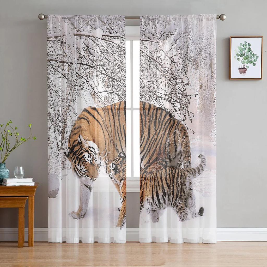 White Aspen Trees In Snow Netting Window Curtains Living Room Organza Yarn Sheer Voile Curtain Bedroom Cooking Area Home Decor Drape