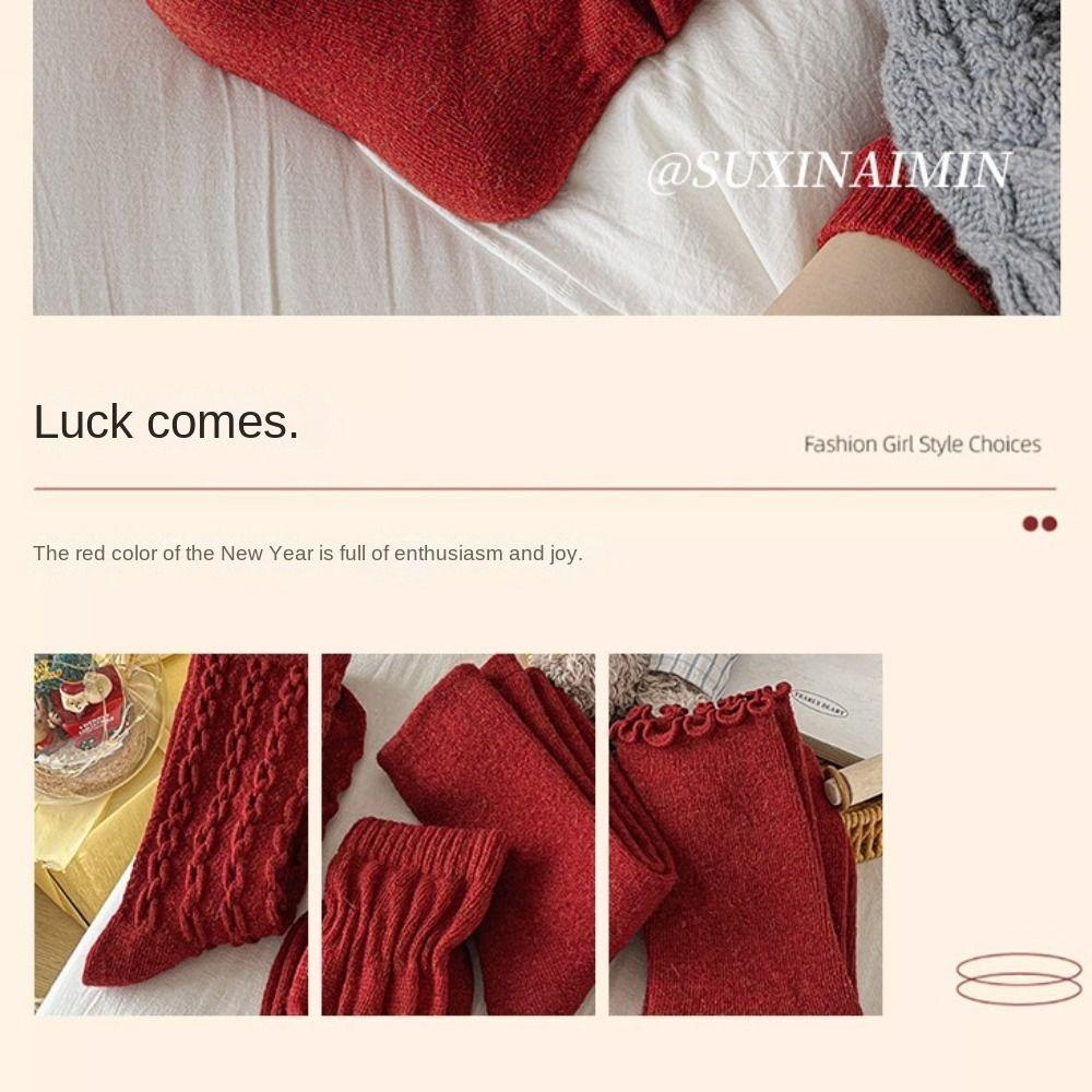 Sweet New Year Christmas Socks Wool Female Hosiery Gift Red Socks  Christmas