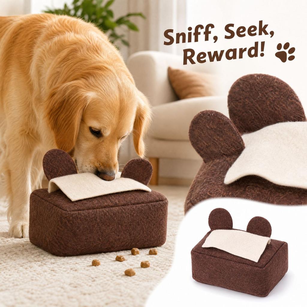 Dog Snuffle Toy and Seek Puzzle Plush Tissue Box Toy for Dogs, Nose Work Enrichment Training