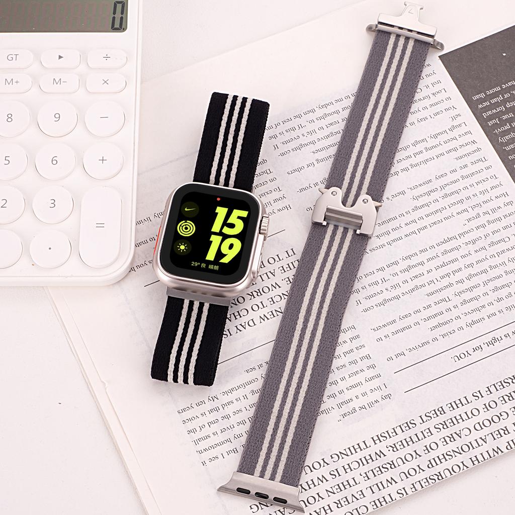 Watch Band for Apple Watch Series 10 9 8 7 SE 6 5 4 3 2 1 42mm 41mm 40mm 38mm 3-Stripe Parachute Buckle Nylon Strap