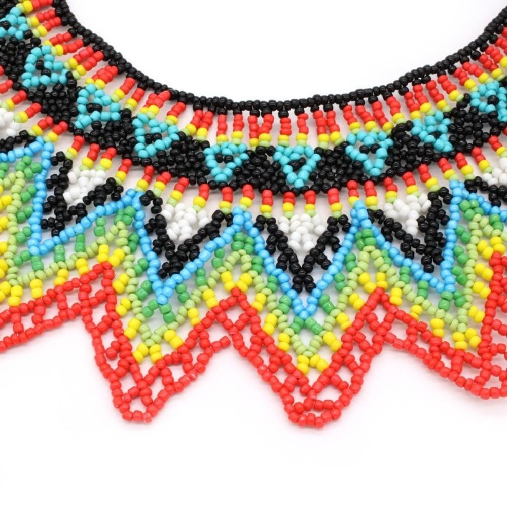 Ethnic Style Bead Chunky Necklace Bohemian Multicolor Multilayer Beaded Choker Handmade Classic Woven Choker Necklace Girls Gift