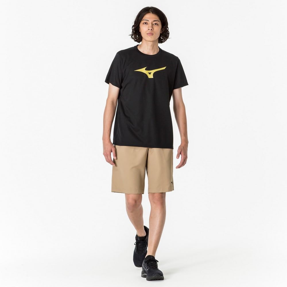 Training Wear Short Sleeve with Big and XL T-Shirt Logo, Moisture-Wicking Quick-Drying, 32MAA155, Black/Gold,