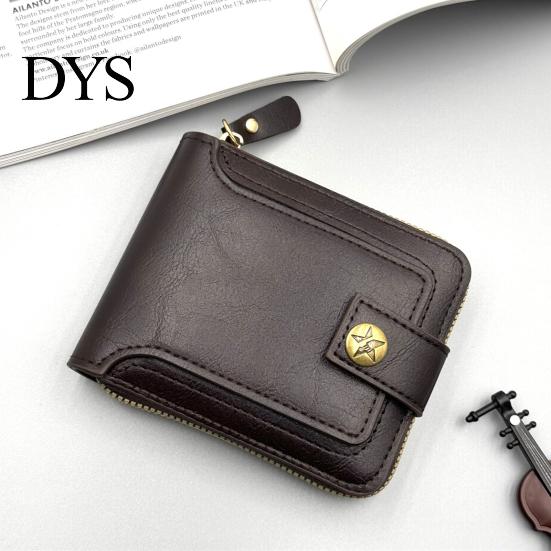 Anti-Theft Card Holder Men Faux Leather Wallet Large Capacity with ID Window Zipper Coin Pocket Button Vintage Front Multi-Slots Credit Durable