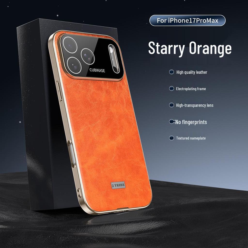 Electroplated Leather Phone Case for iPhone 17 Pro Max: Drop-proof, Oil-Wax Leather Texture, Compatible with iPhone 16