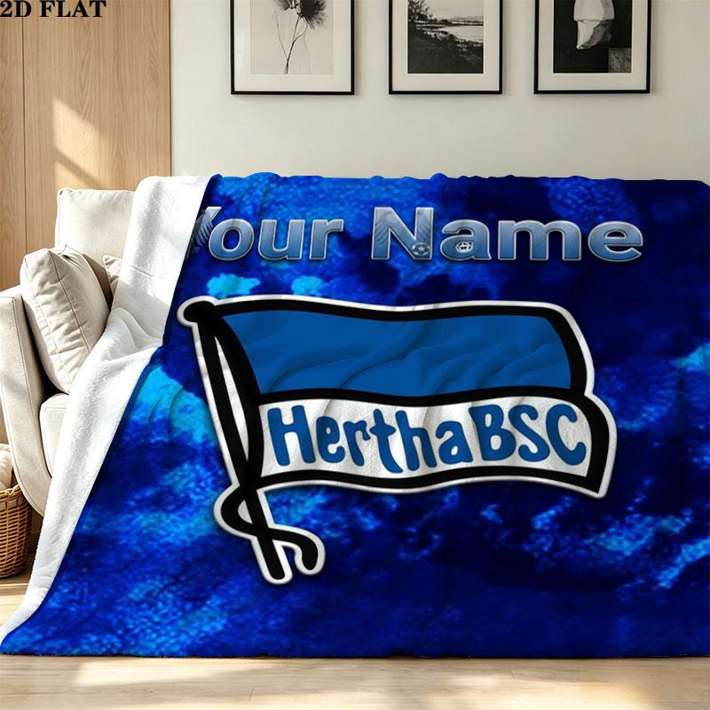 1PC Hertha BSC Custom Name Patterned Flannel Blanket Suitable For All Seasons for Home Decor Warmth and Comfort Gifts Holiday Present