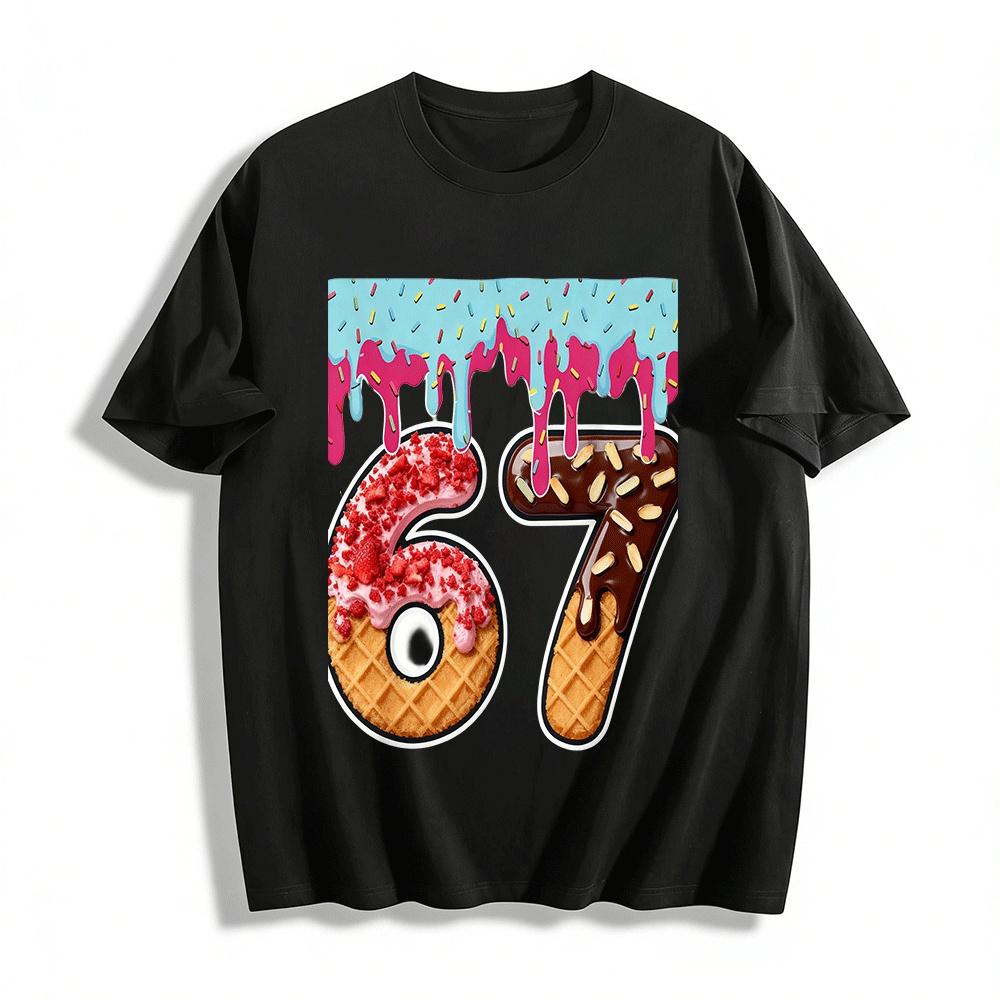 Fun Dessert Number 67 Print Casual Top For Men Women Pure cotton T-shirt XXS
