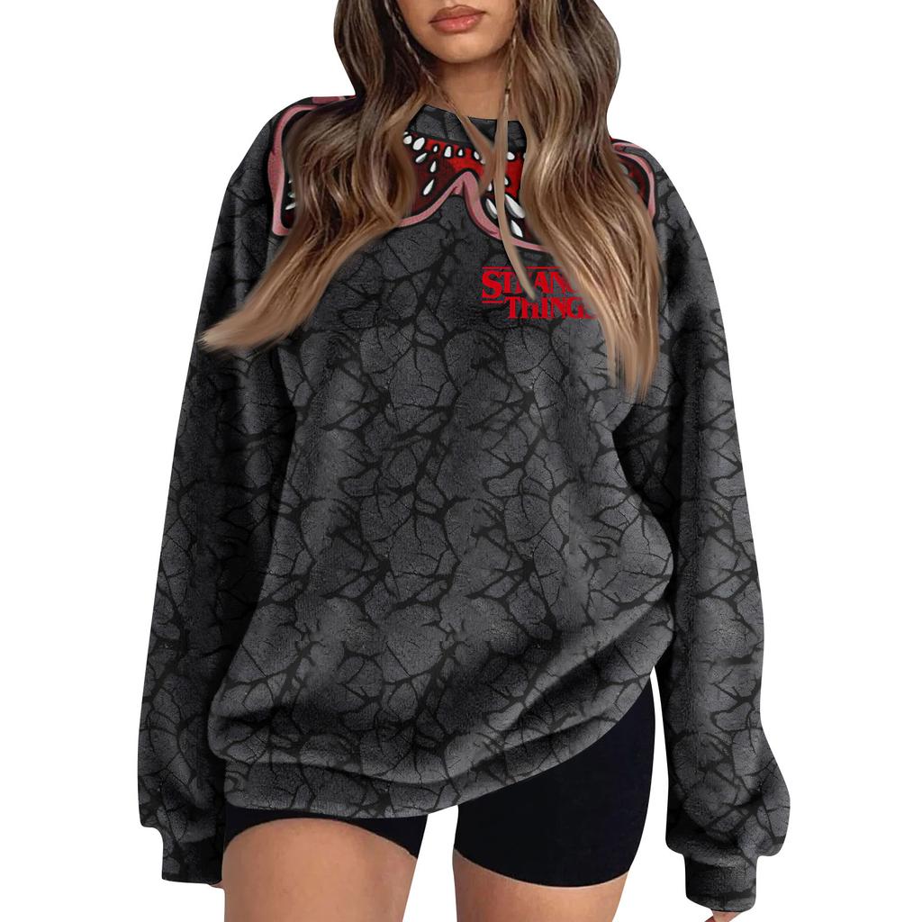 Women's Fleece Hoodie Long-Sleeve Round  Neck Casual Comfortable Loose-Fit Lightweight Women's Hoodie