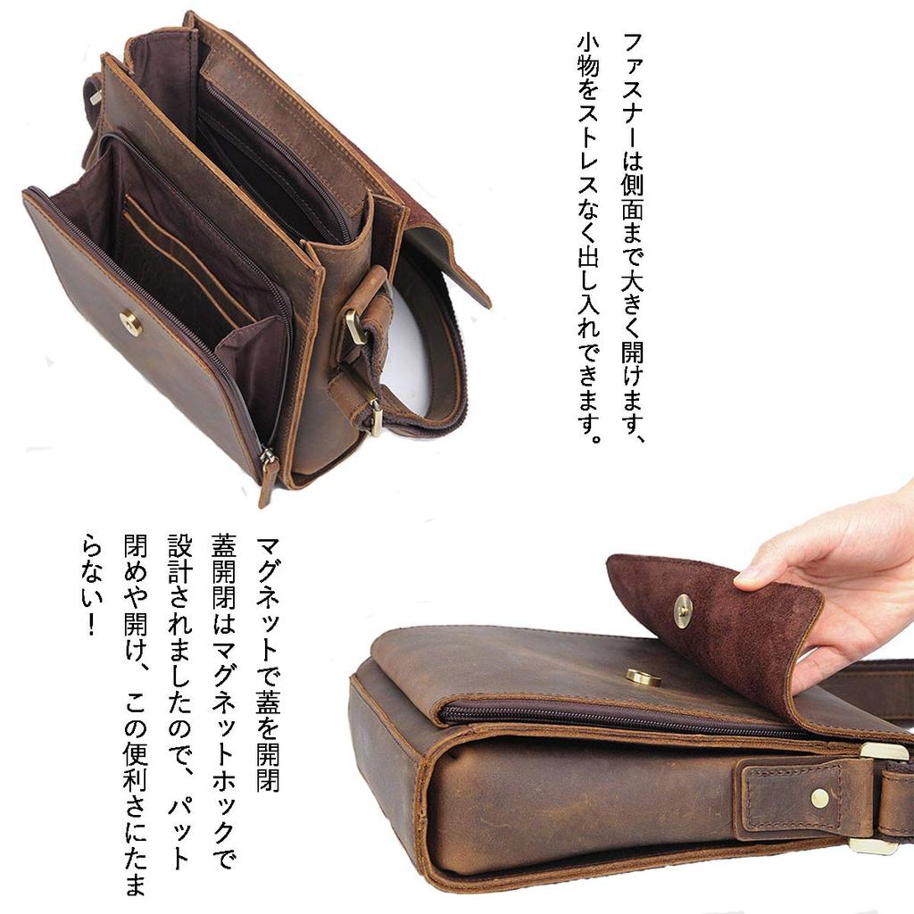 Ariga Men's Genuine Leather Shoulder Bag, Crossbody Messenger Bag, for Commuting and School