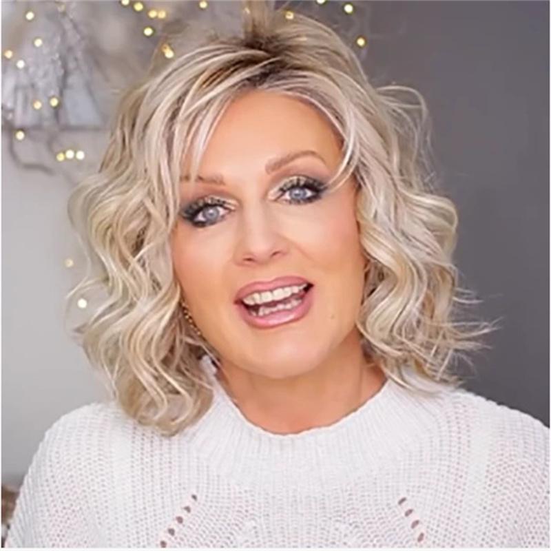 

Омбре Блонд Парики для Женщин Синтетические Волосы Короткий Парик с Челкой для Матери Повседневная Носка Натуральные Прически Мамин Парик Повседневный Стиль