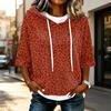 Damenmode Lässig 3/4 Ärmel Leopardenmuster Kapuzen-T-Shirt für den Alltag