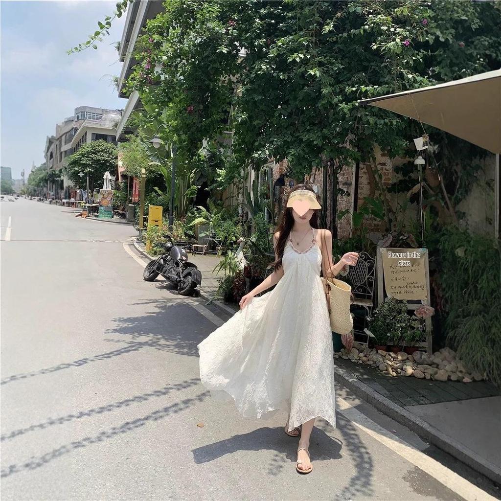 2026 Pure Desire Halterneck Chiffon Dress - Women's Summer Beach Backless Skirt with French High-End Style