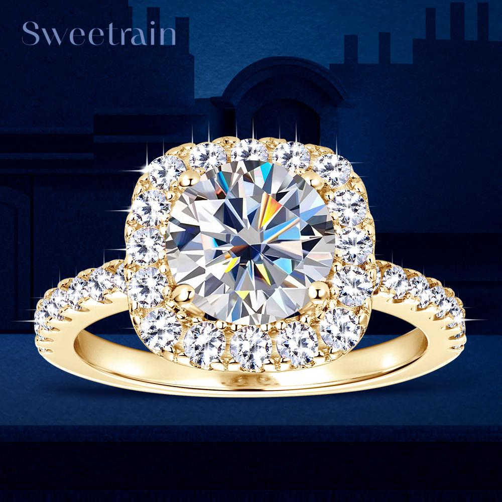 2CT GRA Gecertificeerde Moissanite Ring voor Dames 8MM Briljante Diamant Bruiloft Vingerringen 925 Zilveren Band Verguld 18K Goud