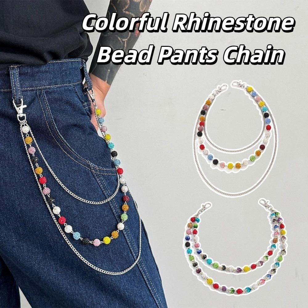 Jeans Chain Punk Belt Chain Gothic Pants Chain Goth Colorful Rhinestone Bead Waist Chain  Female