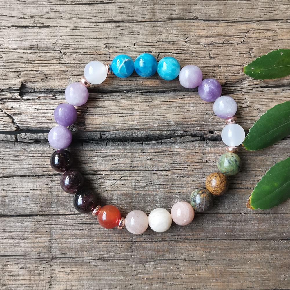 8mm Garnet,Apatite Stone Beads,Rose Quartz Pendant,Charm Bracelet,Rainbow Chakra Mala Bead Necklace,108 Mala Beads,Yoga Gift Bracelet синий