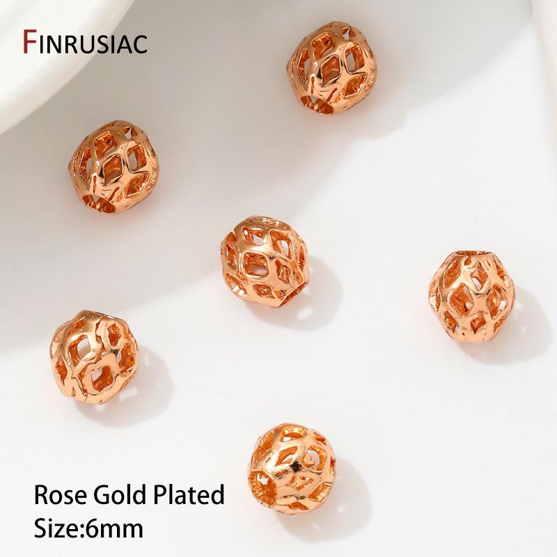 18K Gold Plated Brass Beads For Bracelets, 4/6/8mm Round Hollow Spacer Beads,Separators For Beads,DIY Jewelry Making Accessories