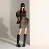 Spicy Maillard Coffee PU Leather Mini Skirt - Sexy, Versatile, Anti-Exposure, Hip-Hugging A-Line for Autumn/Winter