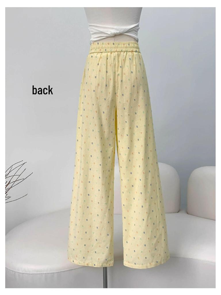 Women's High Waist Polka Dot Wide Leg Pants - Yellow