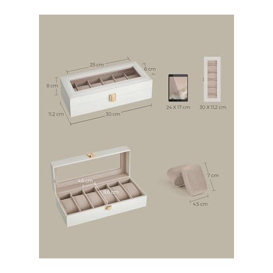 SONGMICS Watch Case, 6 Pieces, PU Watch Storage, Collection Case, with Transparent Window, Watch Box, Accessory Storage, Stylish, Father's Day Gift,