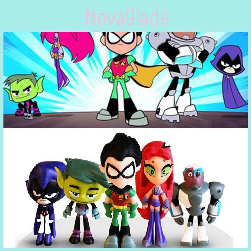 Lebhaftes Teen Titans Go Figurenset mit Robin Raven Beast Boy Starfire Sammlerstücken
