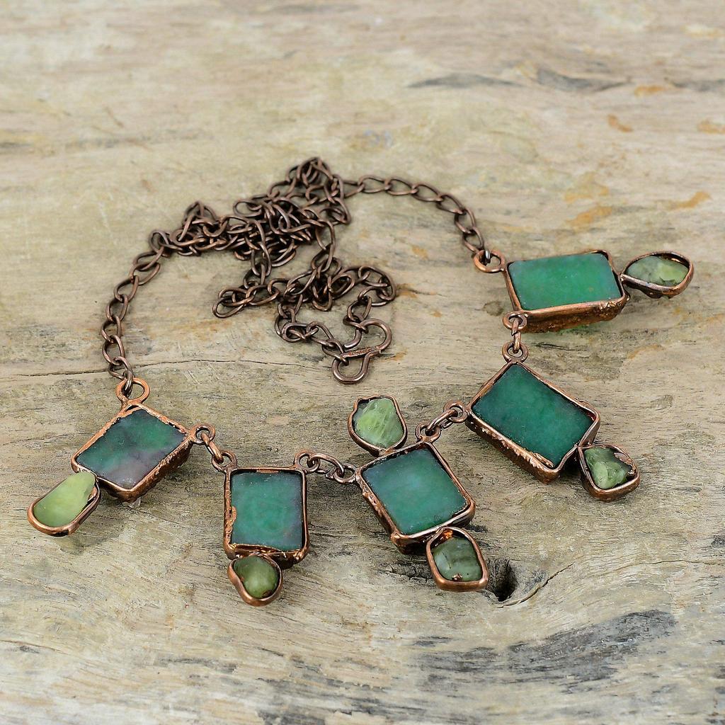 Green Druzy Necklace Electroformed Copper Necklace Aquamarine Rough Necklace Adjustable Chain Necklace Gemstone Copper Jewelry Wedding Gift