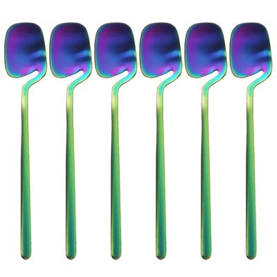 6Pcs 18/10 Stainless Steel Dessert Spoon Set Long Handle Dinner Spoon Luxury Colorful Tea Spoon Set Scoop Spoon Party Tablespoon
