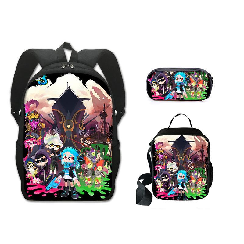 Jet Warrior Splatoon3 School Bag Polyester Backpack Children'S Backpack Satchel Pencil Case Three-Piece Set