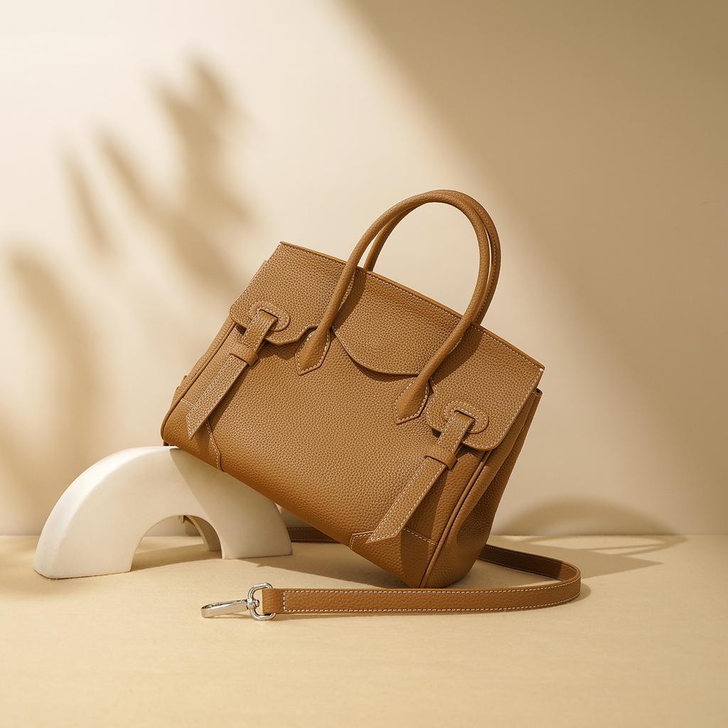 New Large Lychee Pattern Leather Cowhide Handbag Large Capacity Women's Handbag