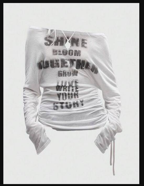 Autumn/Winter Slim Fit Ribbed Long Sleeve Top with Letter Print for Women