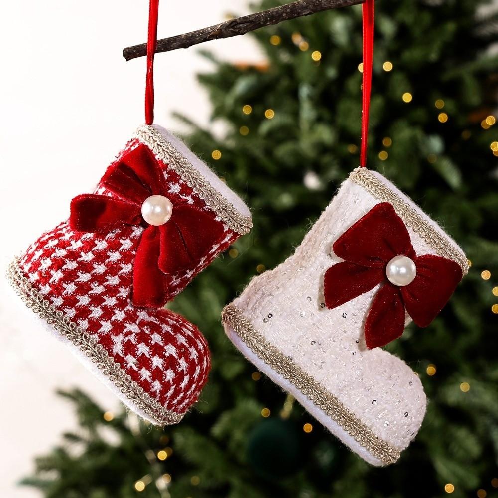 Bowknot Christmas Shoes Ornament Elegant Xmas Tree Hanging Pendant  Holiday Party Supplies