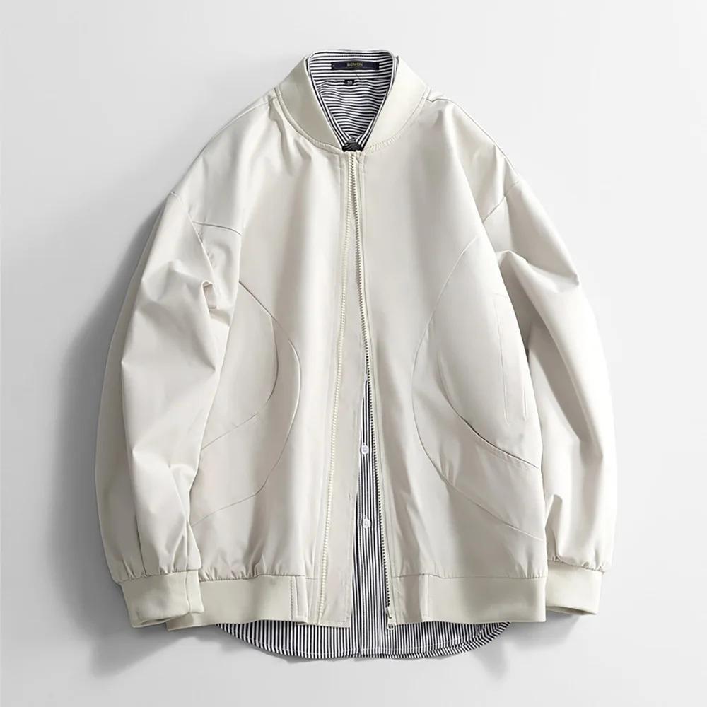 Chaqueta de Primavera para Hombre Casual Cuello Alto Chaqueta de Béisbol Color Sólido Moderna Manga Larga Cremallera Cortavientos Bolsillo Ropa Exterior