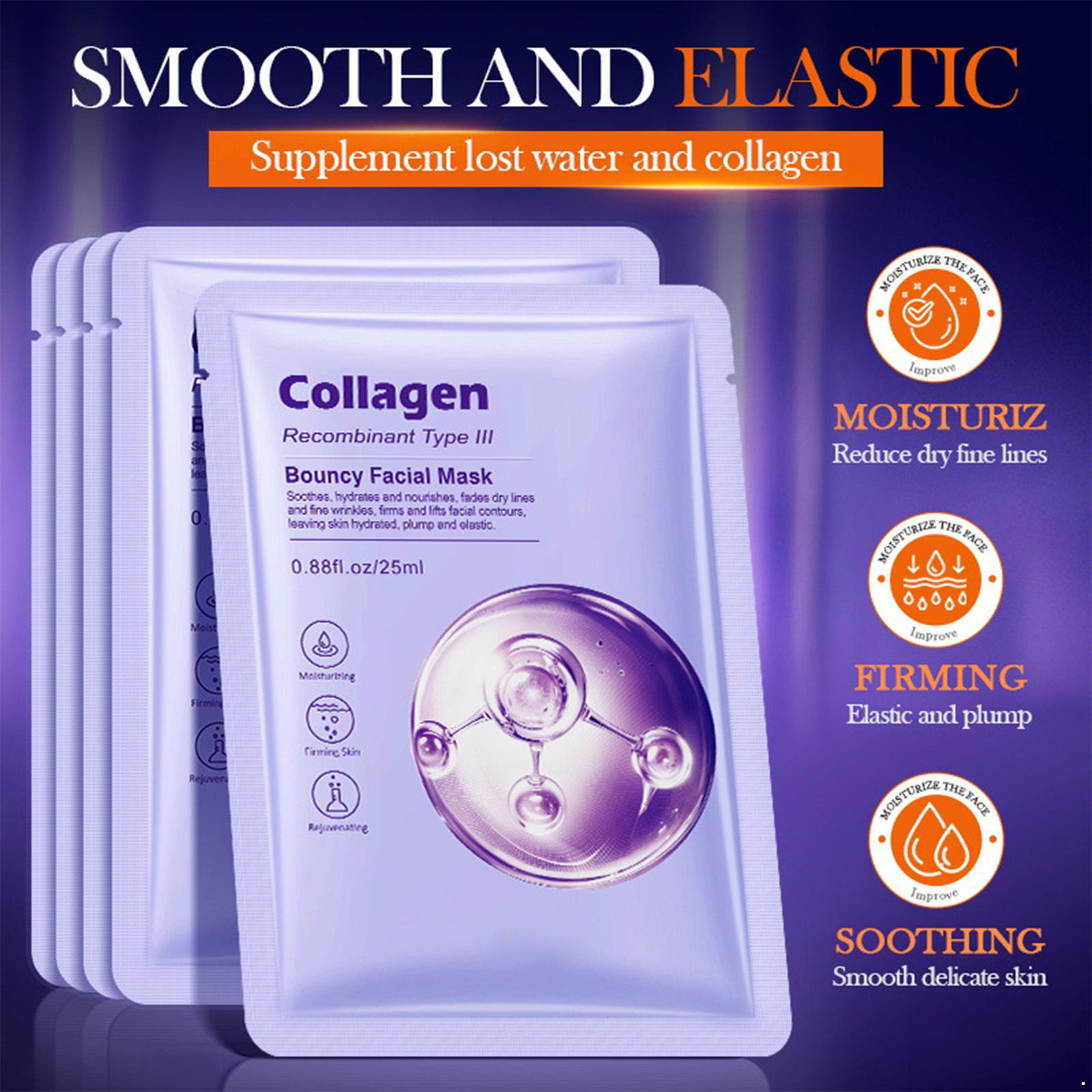 

10 Pcs Recombinant Type III Collagen Face Mask – Intense Hydration, Nourishing Care, Firming Effect for Any Skin Type One Size