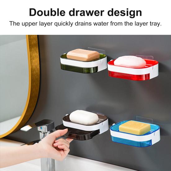 Seifenschale zur Wandmontage, Belüftung, Kunststoff, Wasserabfluss, schnell trocknend, Seifenschwammschale für Badezimmer