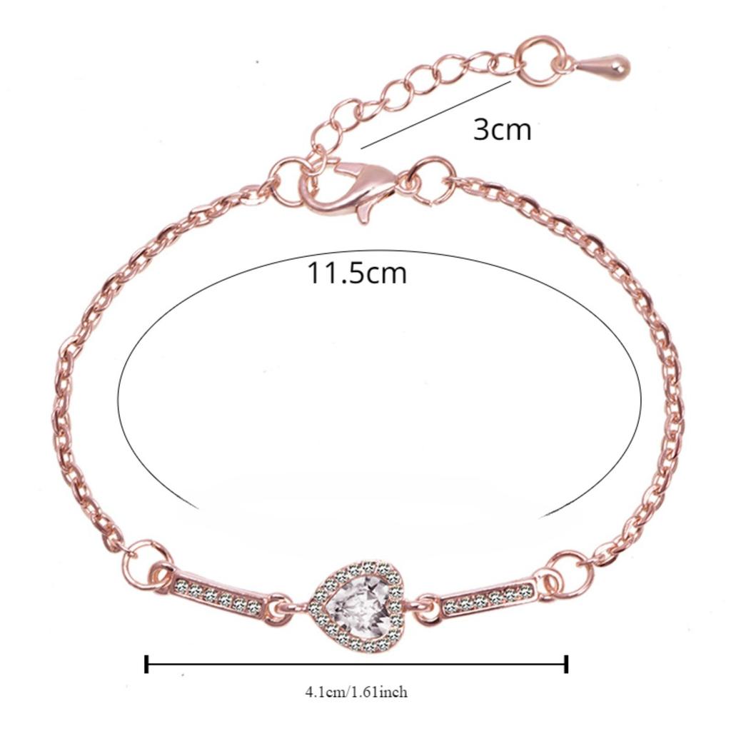 Heart-shaped Inlaid Zircon Women's Rose Gold Color Bracelet Jewelry Gift
