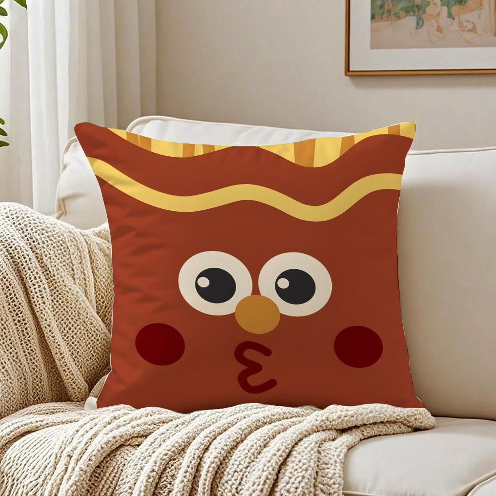 Cute Illustration of Hamburger Fries and Pizza Cushion Cover Pillowcase Antidustmite Living Room Sofa Decor Cushion Room