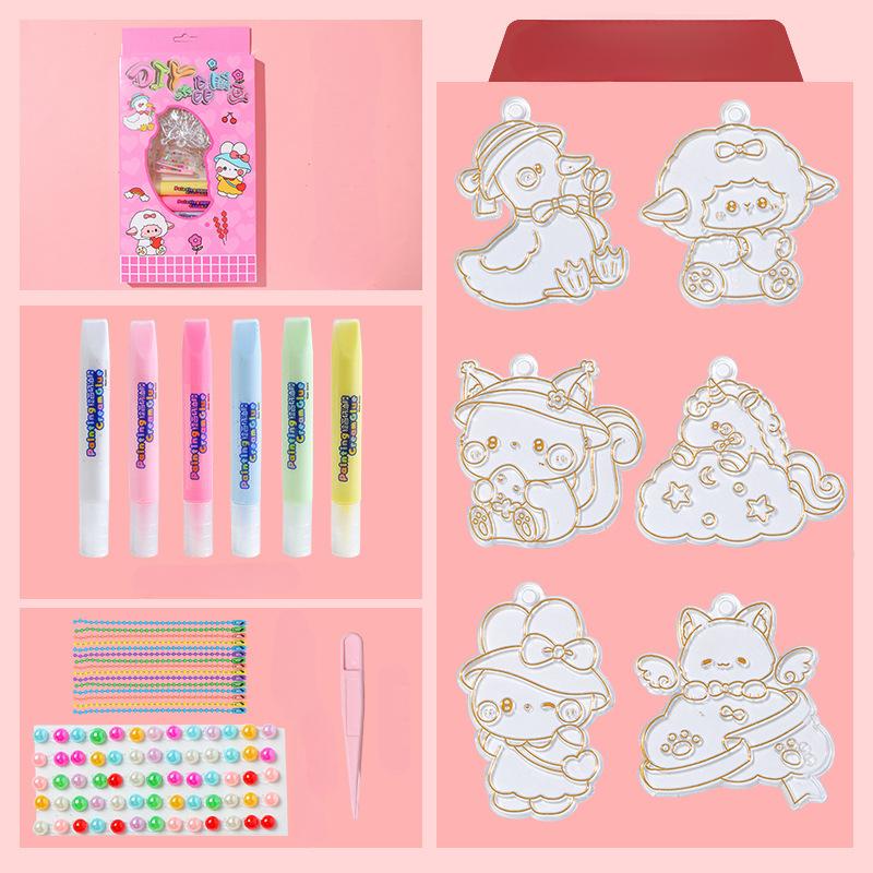 No-bake Crystal Glue Painting Set Children's Handmade DIY Jewelry Hangings Coloring Paint Painting Cream Glue Girl Gift