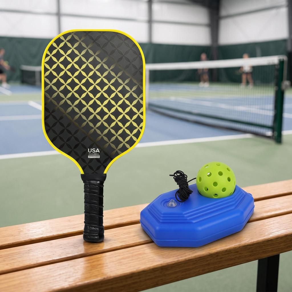Fiberglass Pickleball Rebound Practice Racket with Rope Portable Training Aid for Exercise Kids