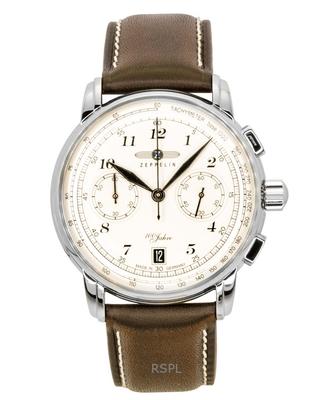 Reloj de Pulsera para Hombre 100 Años Cronógrafo Correa de Cuero Esfera Beige Cuarzo 76746
