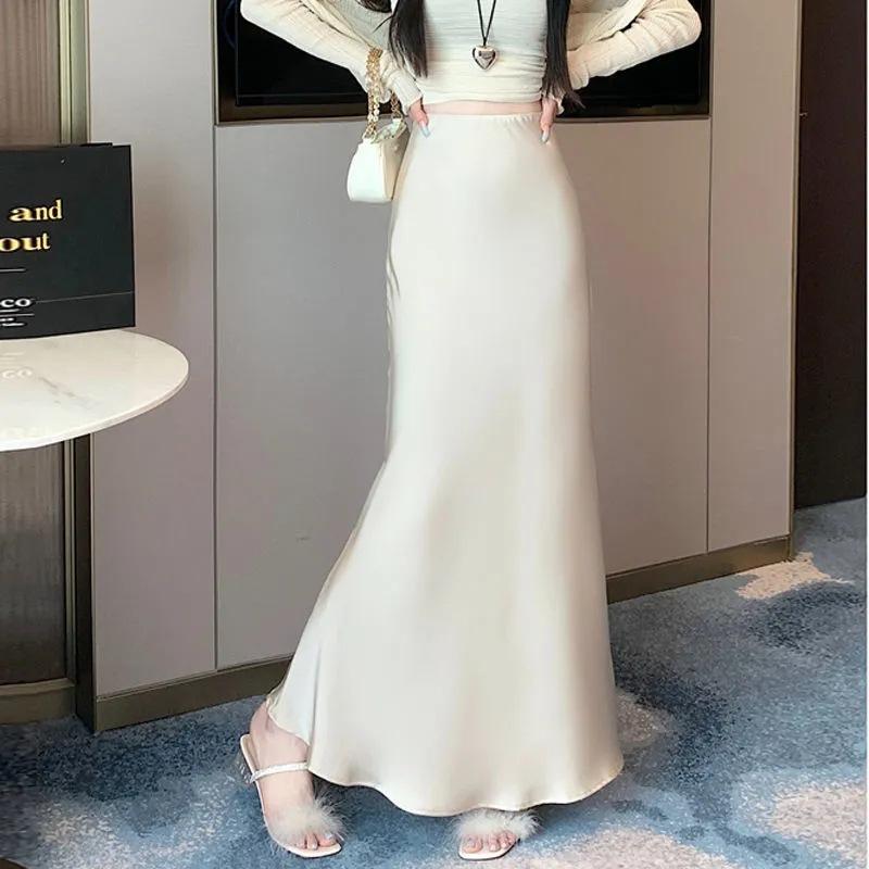 Acetate Satin Long Skirt, High-end Drape Skirt, High-waisted Hip-covering Skirt, Women's Hip Fishtail Long Skirt