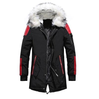 Warme Oberbekleidung Winter Herren Parkas samt dicker Daunenmantel mit langem Pelzkragen Kapuzenjacke