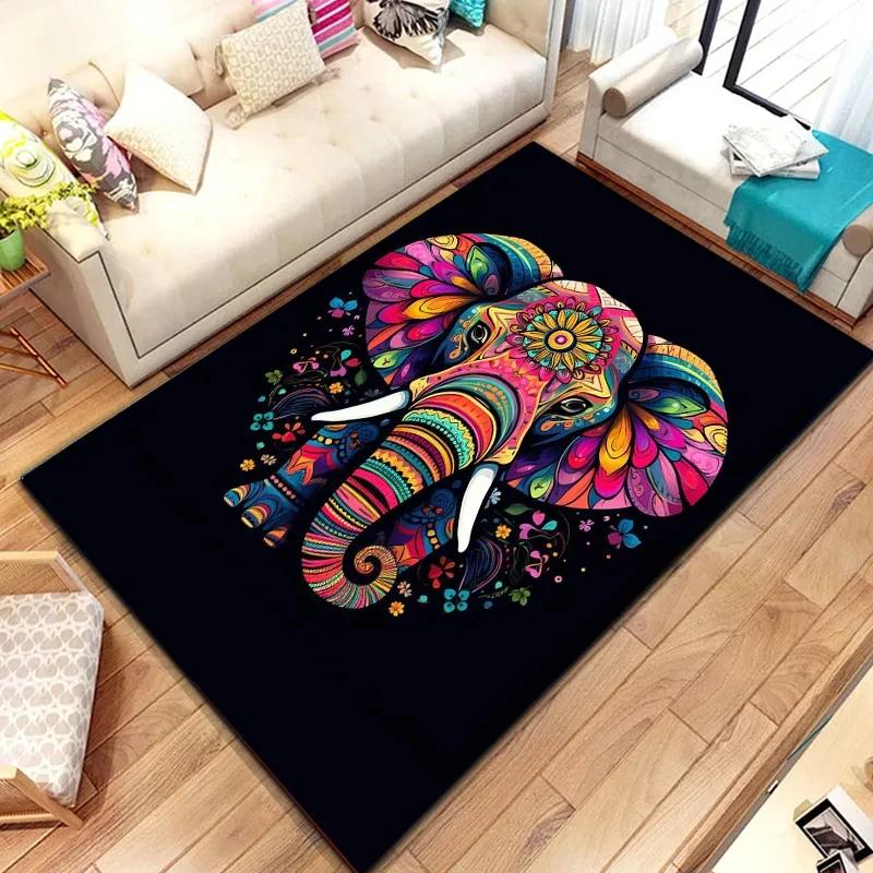 Fantasy Elephant Pattern Area Rug, Magic Wild Animal Anti-slip Carpet for Living Room Bedroom Home Decor Mat Room Decor Doormat