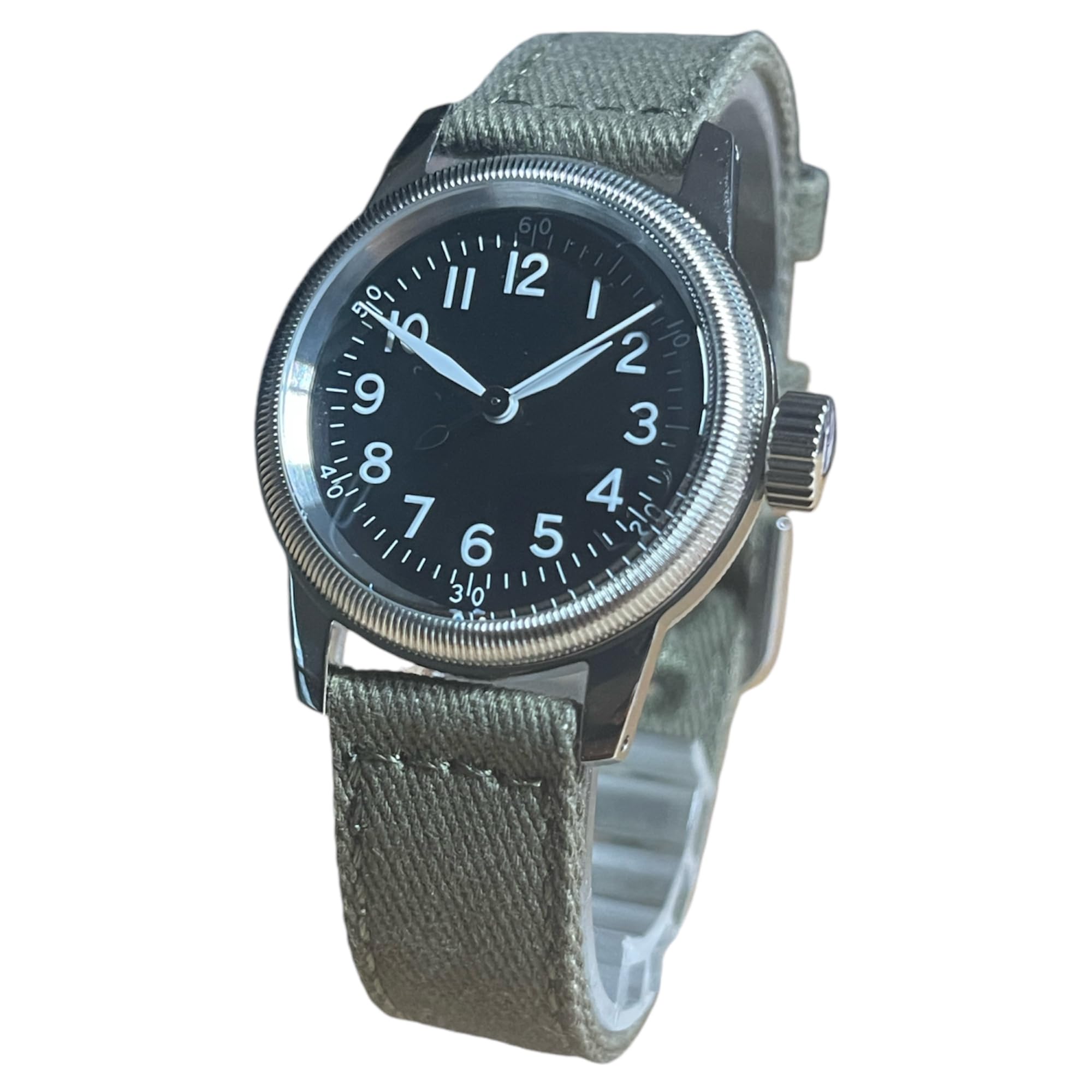 

Military Type Black Green Cloth Strap M.R.M.W. Men s Watch, A-11, 12H, Dial,