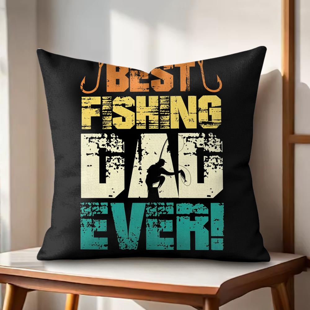 Best Dad Ever Fathers Day Cushion Cover Natural Linen Organic Fabric DoubleSided Printing Couch Pillow Covers Home Decor